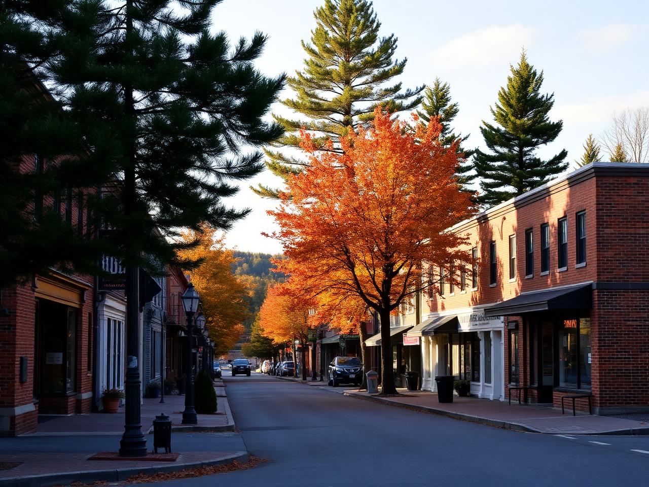 Bridgton, Maine main street in autumn